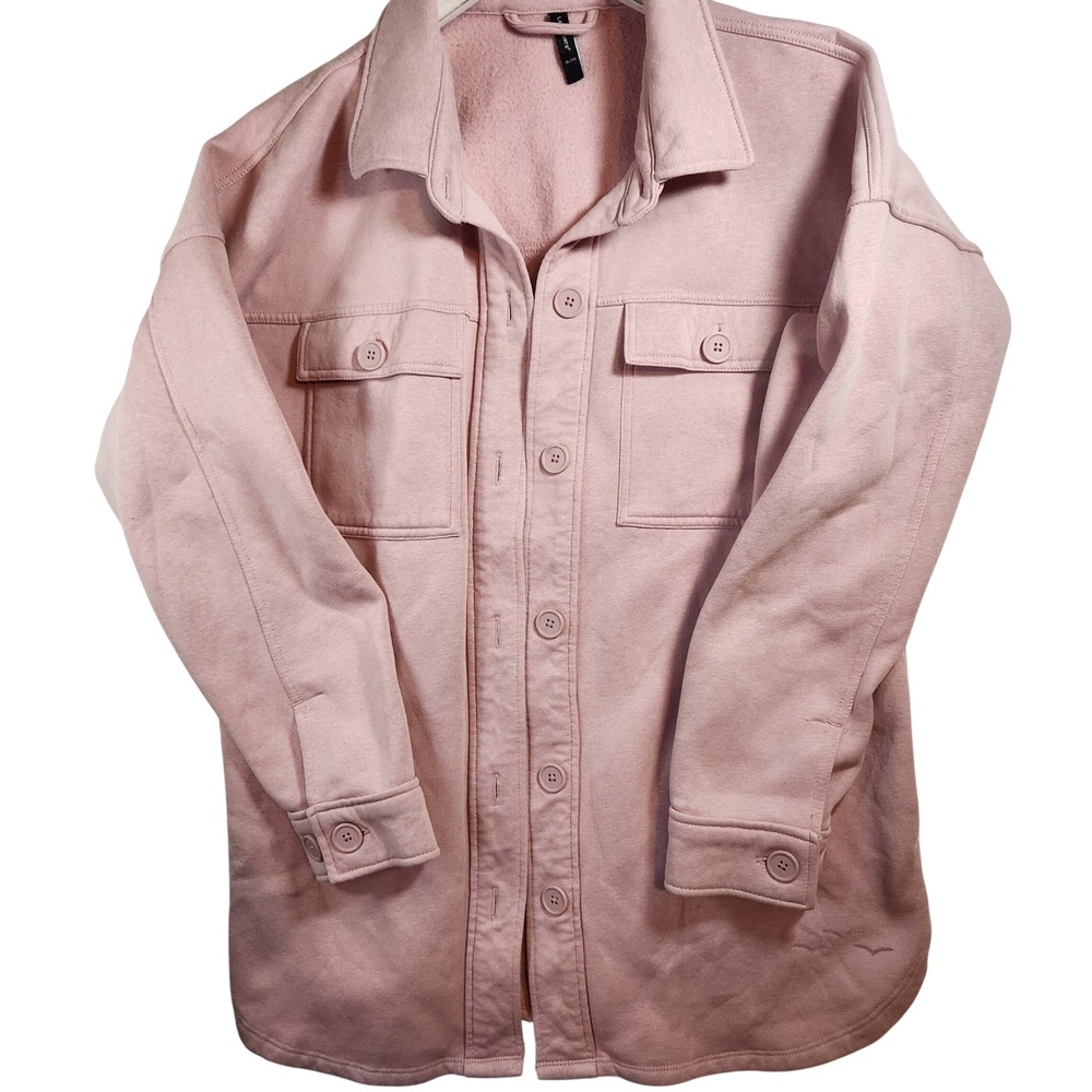 Lazypants Pink Fleece Shacket Oversized Button Down Shirt Jacket XL/TG